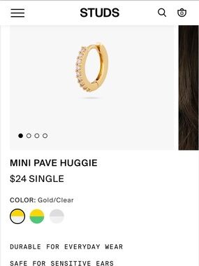 A pair of Mini Pavé Huggie Earrings in Gold with Clear Stones